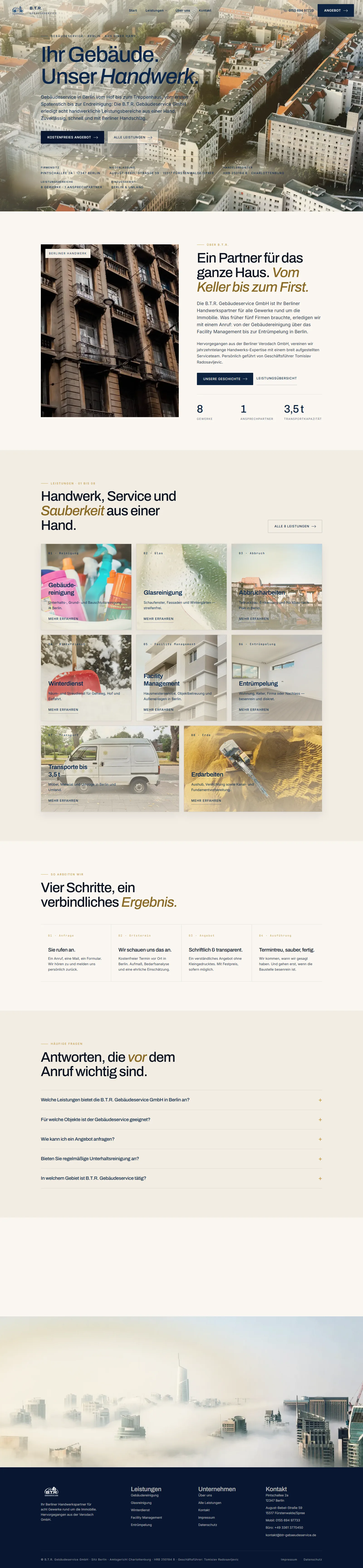 Home page of the B.T.R. Gebäudeservice website (client project)