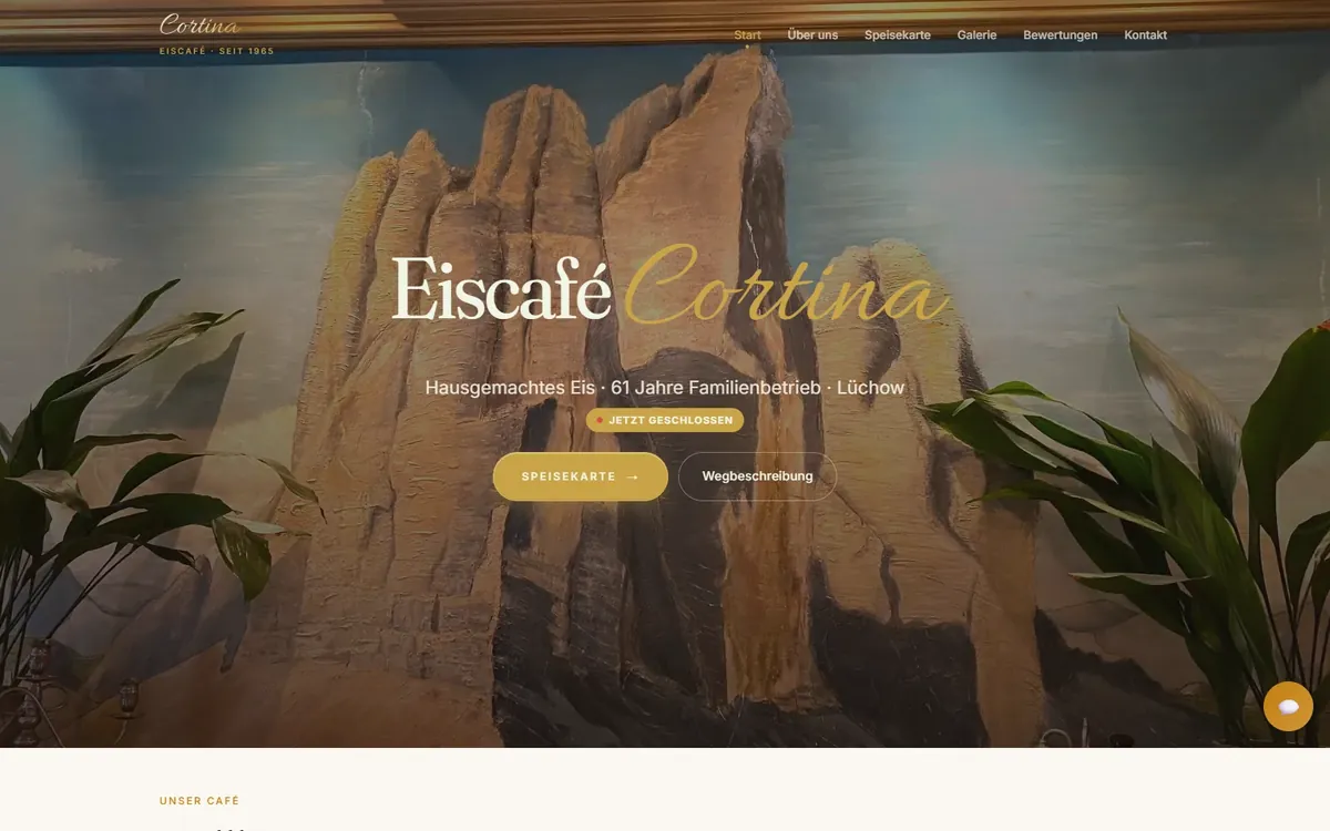 Home page of the Eiscafé Cortina website (client project)