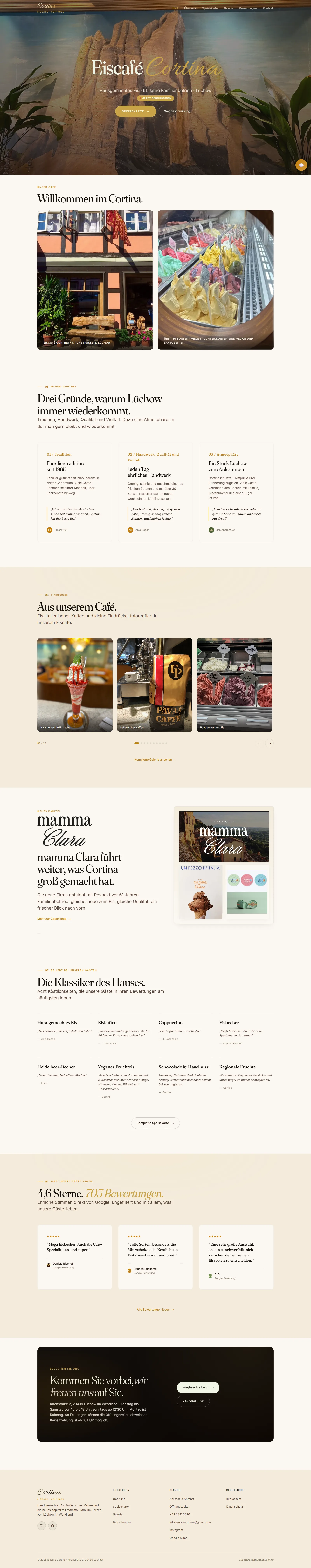 Home page of the Eiscafé Cortina website (client project)