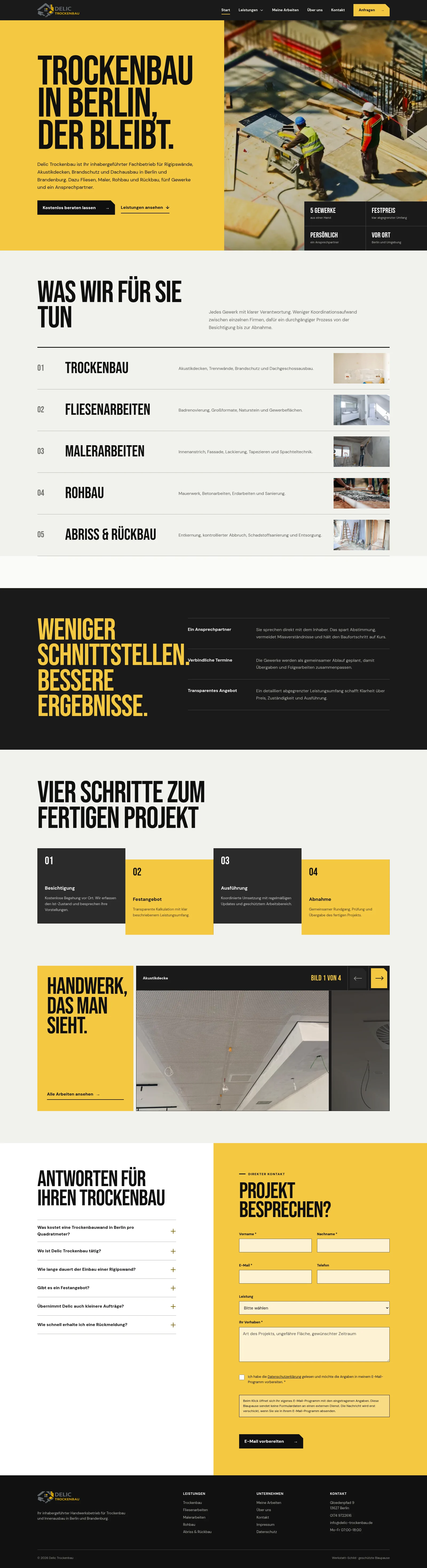 Home page of the Delic Trockenbau website (client project)