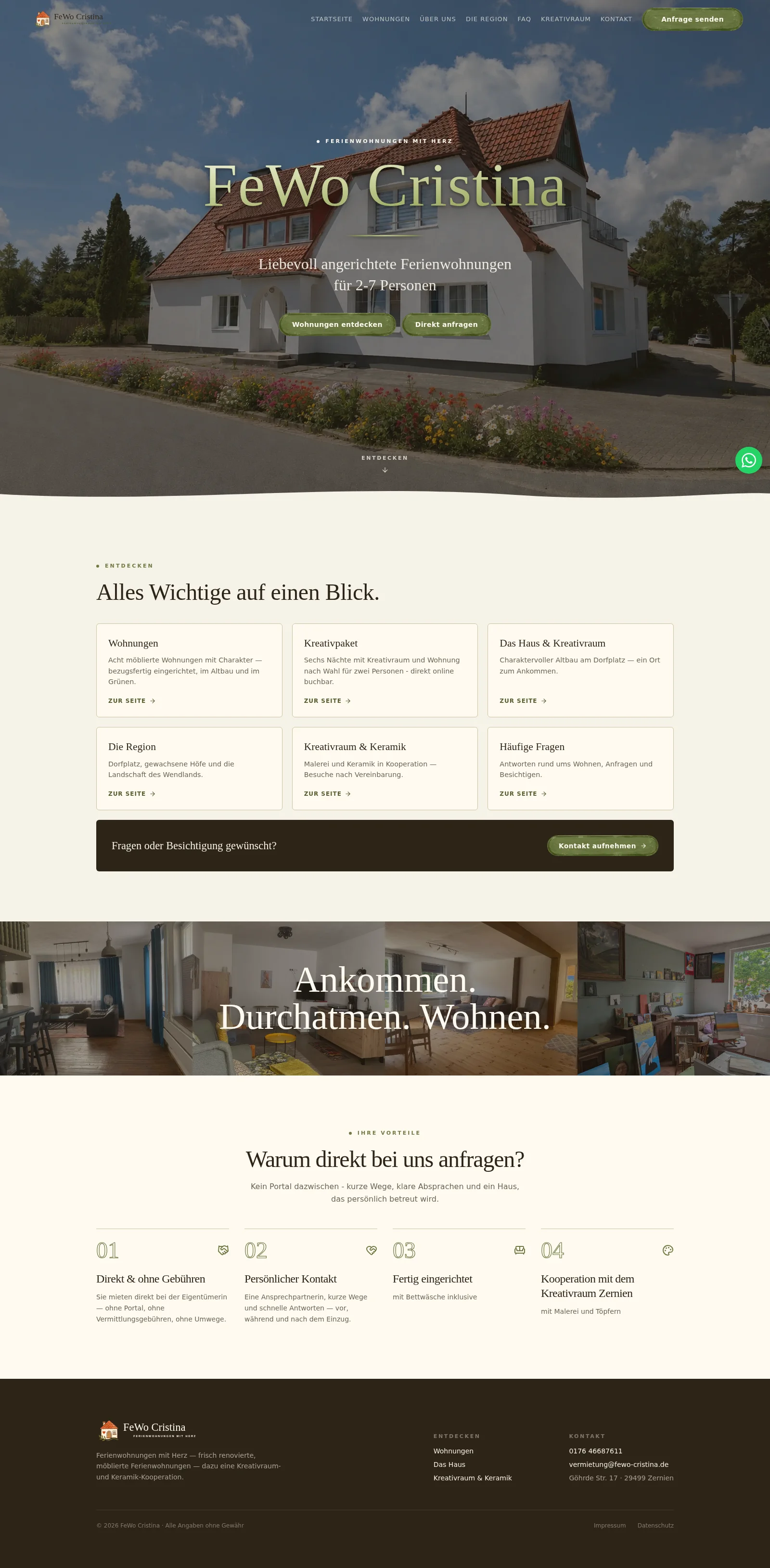 Home page of the FeWo Cristina website (client project)