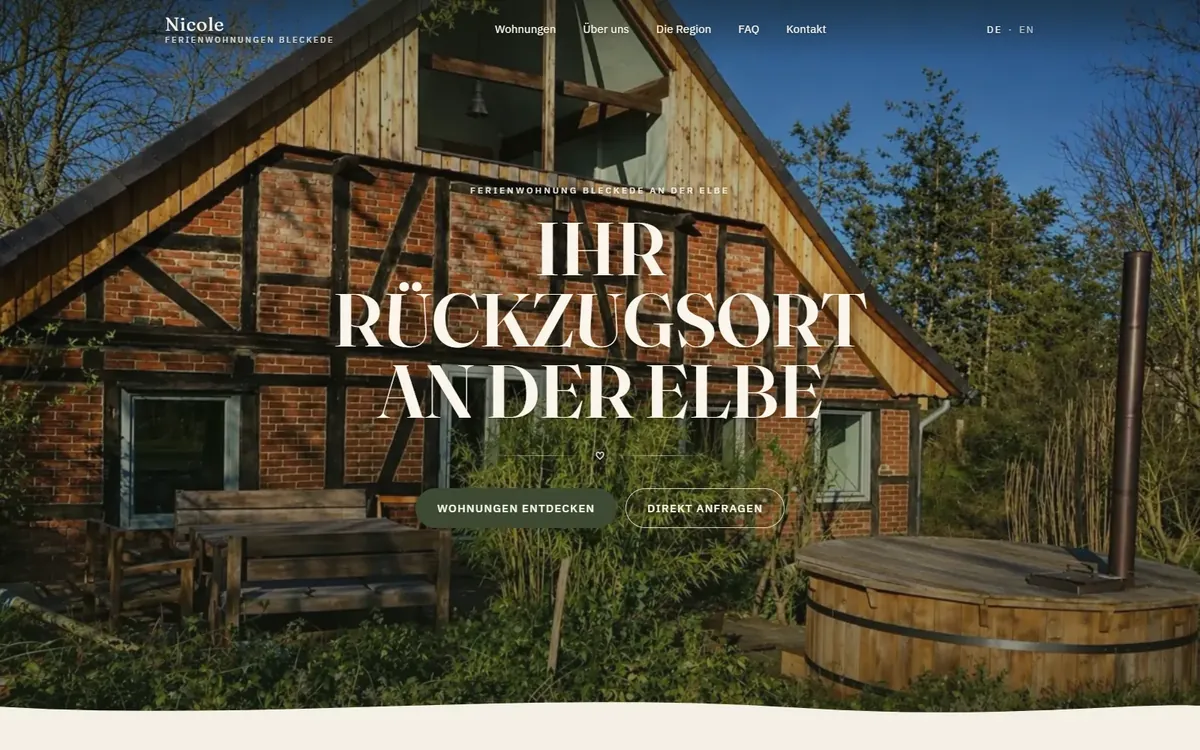 Home page of the Nicole · Ferienwohnungen website (client project)