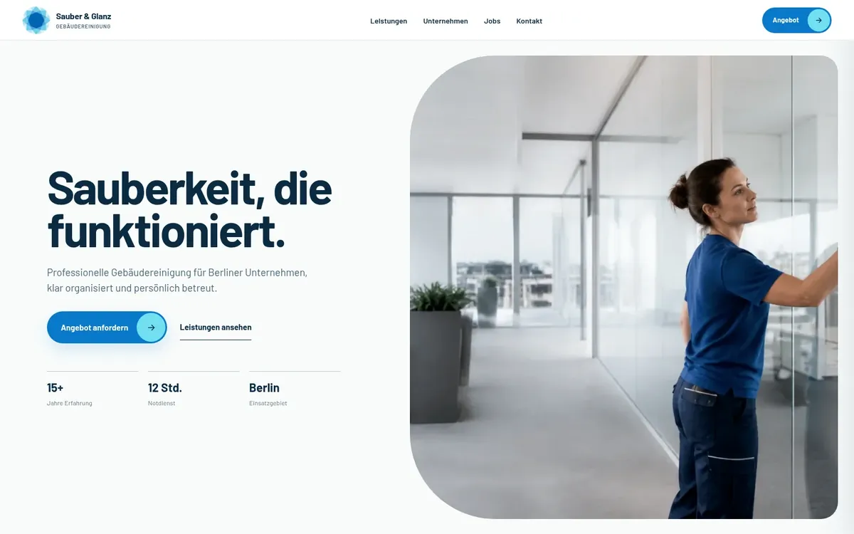 Home page of the Sauber & Glanz website (client project)