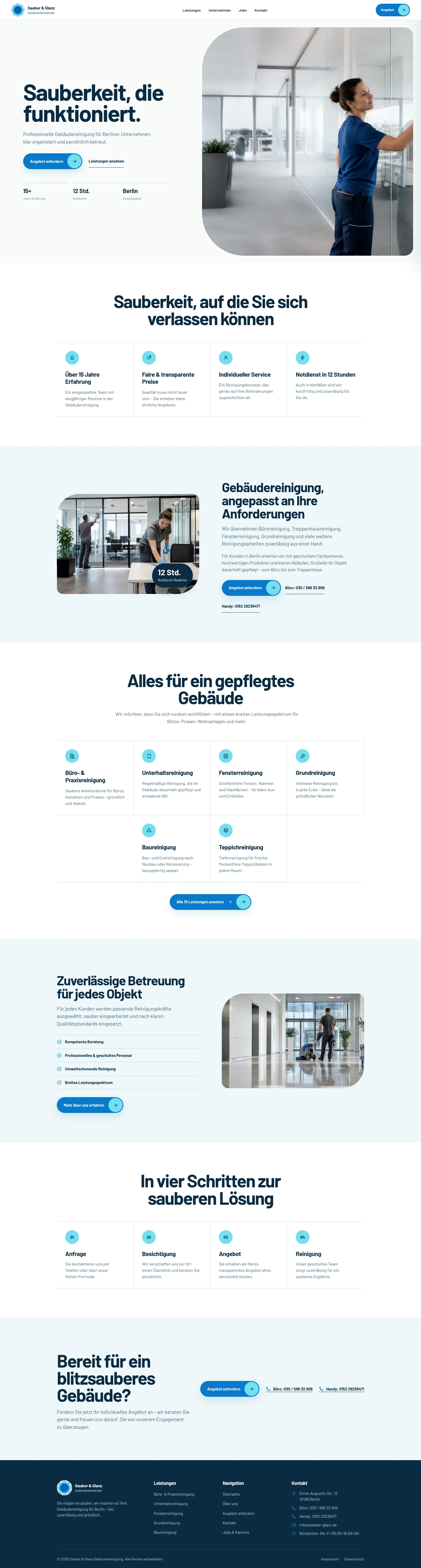 Home page of the Sauber & Glanz website (client project)