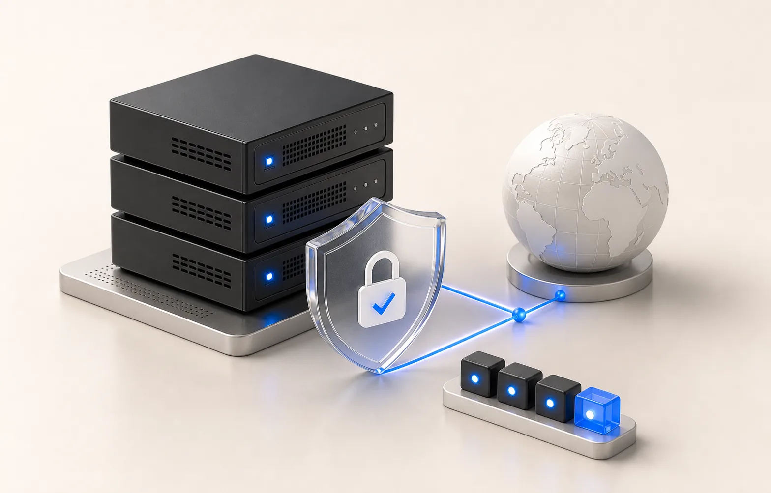 3D-Asset für Hosting Basis mit Serverstack, SSL-Schutz und Statuslinie